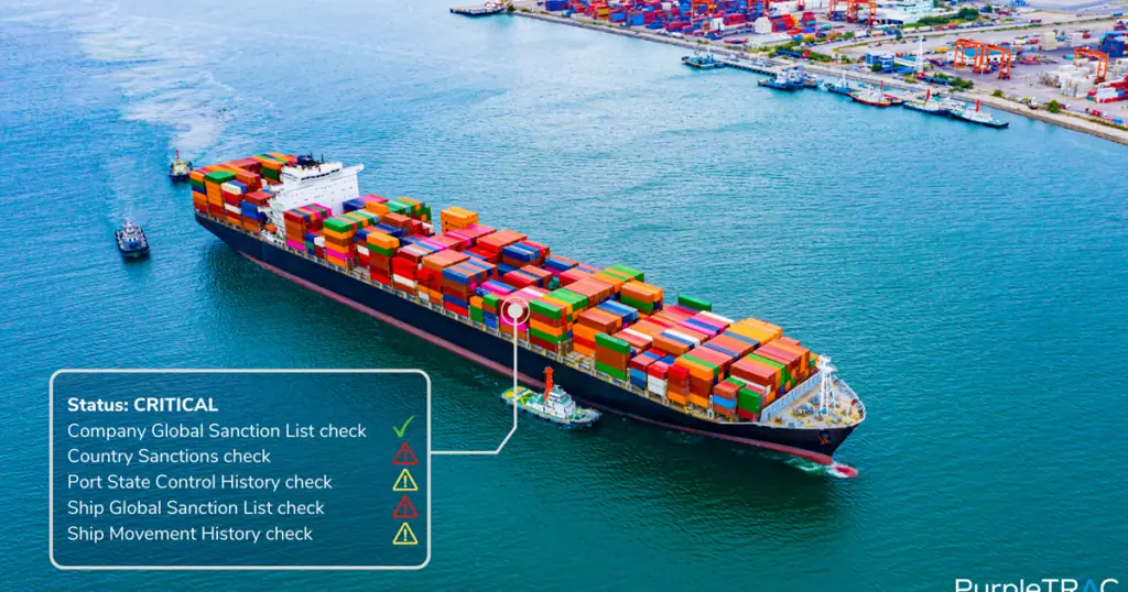 Container ship being screened by PurpleTRAC